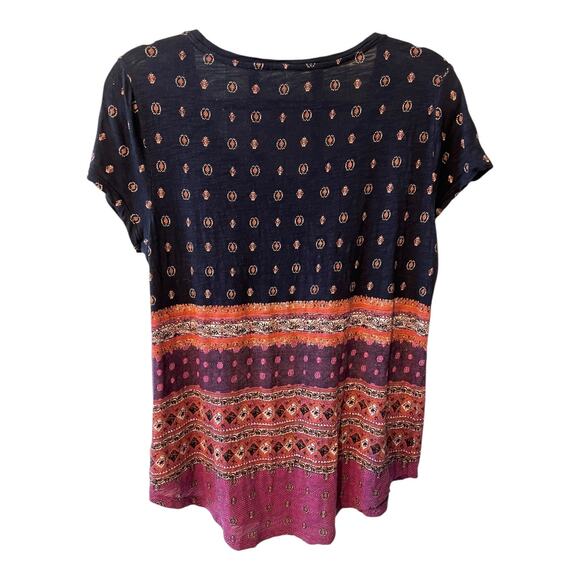 Lucky Brand Boho Print Scoop Neck Short Sleeve Top Size Medium - Picture 2 of 8